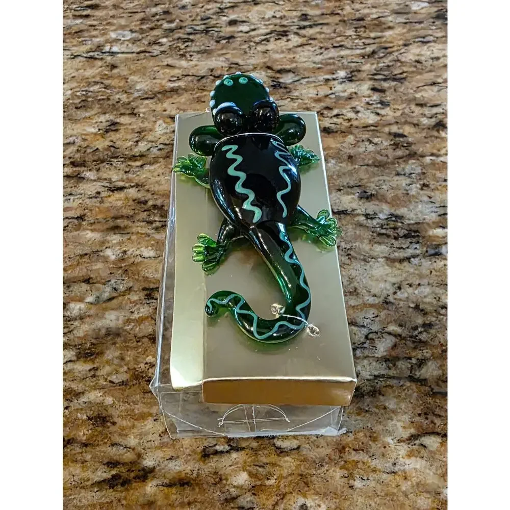 Alligator Crocodile Glass Figurine Green Miniature‎ Hand Blown Glass